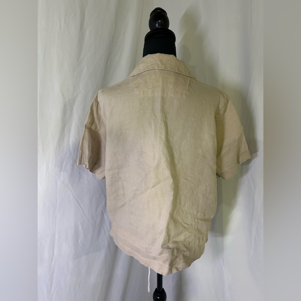 Quince Light Tan Linen cropped Collared Shirt - Picture 7 of 10